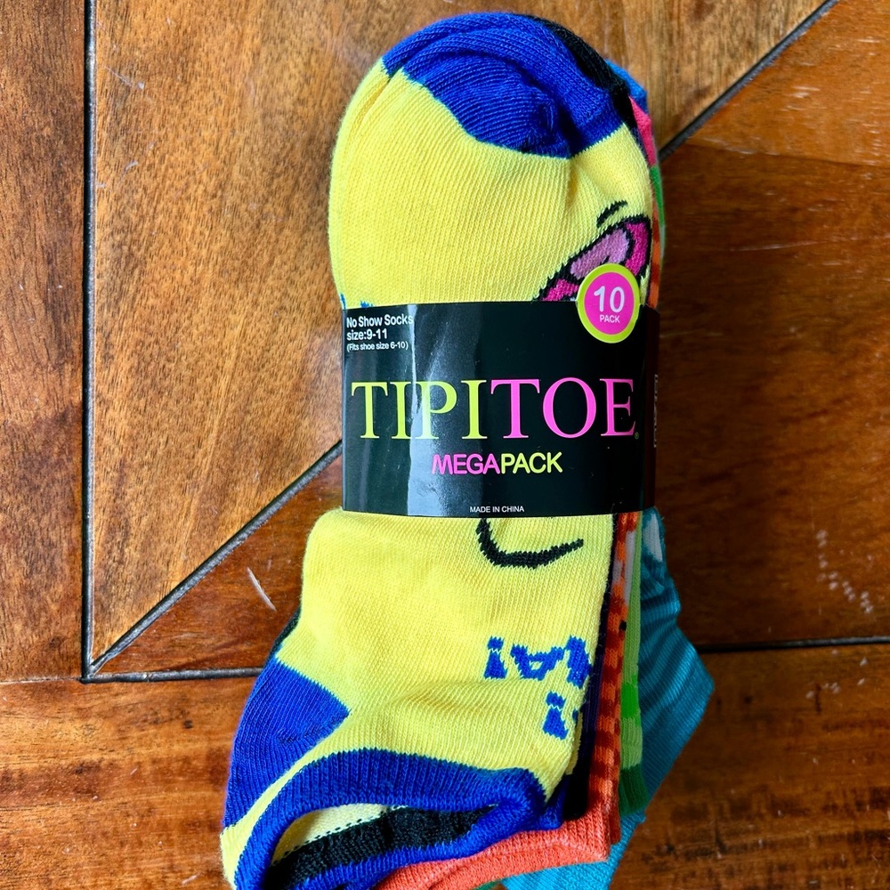 Women’s Colorful No Show Socks by Tipitoe- Mega Pack of 10 Pairs of Peds